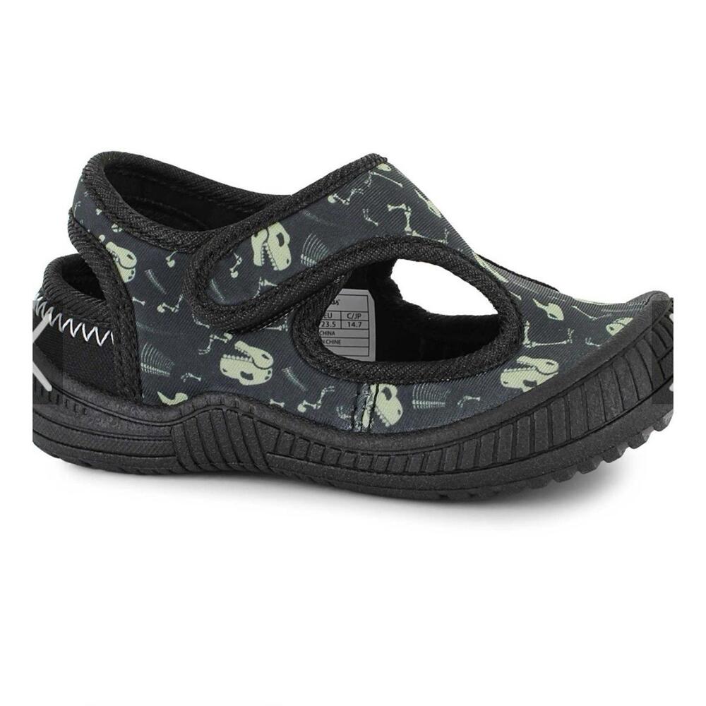 NIB OOMPHIES Boys Splash Dinosaur Water Shoes – Black Dino Print – Size 6C